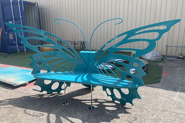 Custom Stainless Steel Butterfly Bench Sculpture - Artistic Seating for Outdoor Spaces